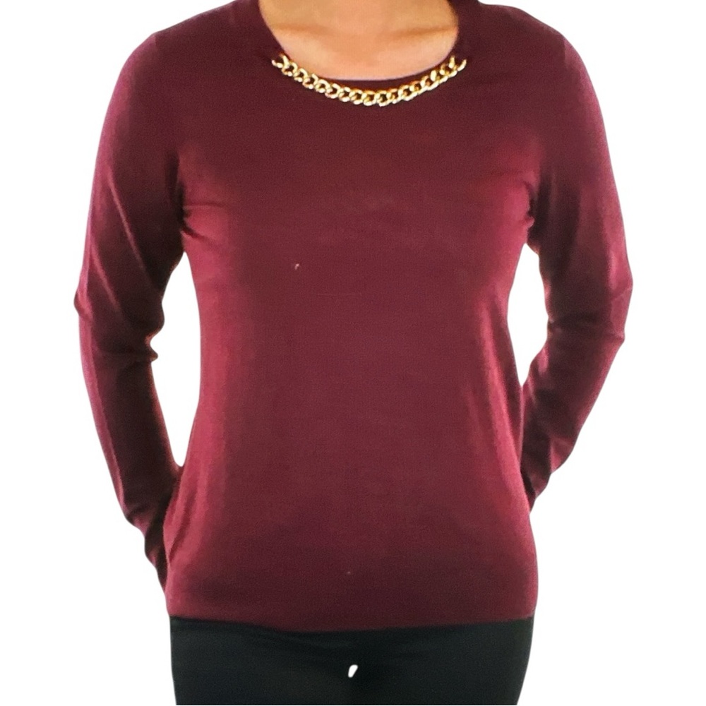 Michael Kors NWT Merlot Sweater with Gold Chain Detail